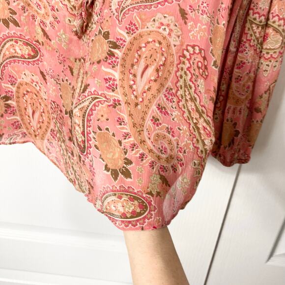 NWOT SUNDANCE Top Women M Silk Chiffon Paisley Floral Ruffle Pink Balloon Sleeve - Picture 7 of 10